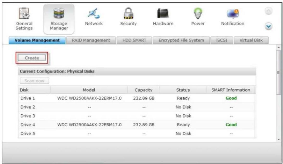 QNAP TS-419P II - Create a new encrypted disk volume with new hard drives - 1