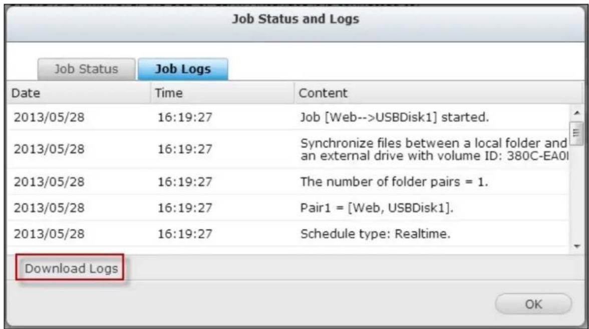 QNAP TS-419P II - Click in "Action" column of a backup job. - 2