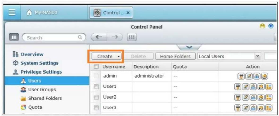 QNAP TS-419P II - Create user accounts on the NAS - 1