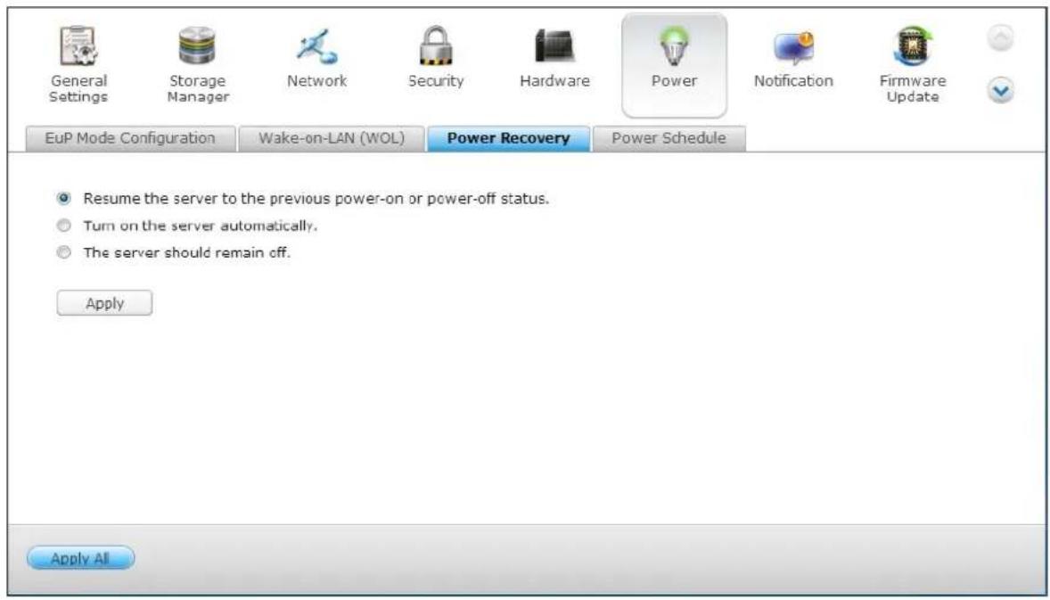 QNAP TS-419P II - Power Recovery - 1
