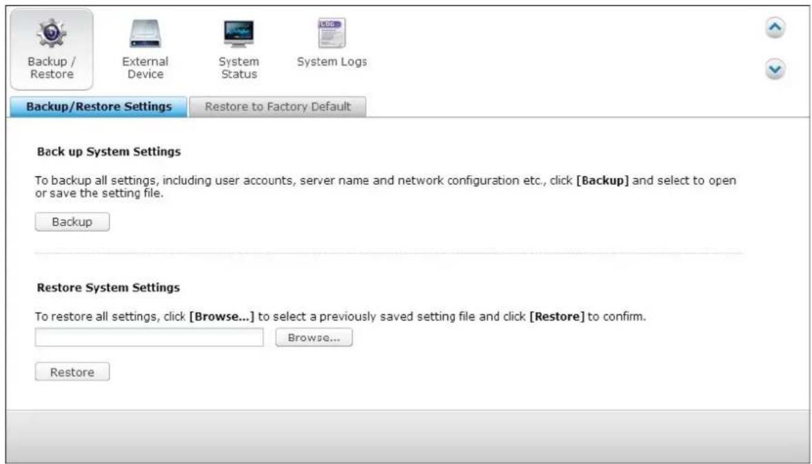 QNAP TS-419P II - Backup/Restore Settings - 1