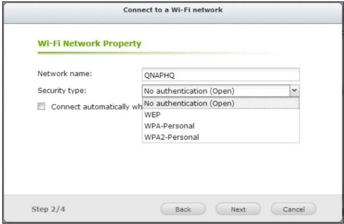 QNAP TS-419P II - Manually connect to a Wi-Fi network: - 3