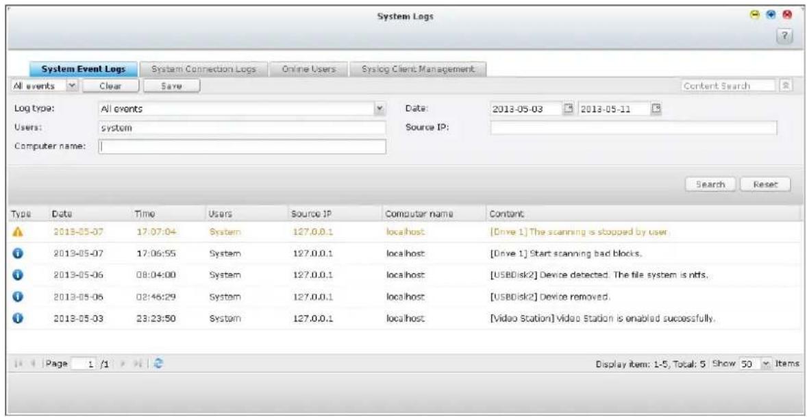 QNAP TS-419P II - Advanced Log Search - 1