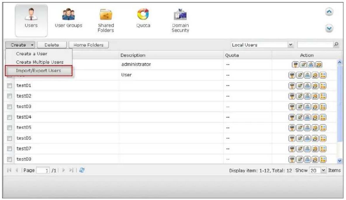 QNAP TS-419P II - Export users: - 1