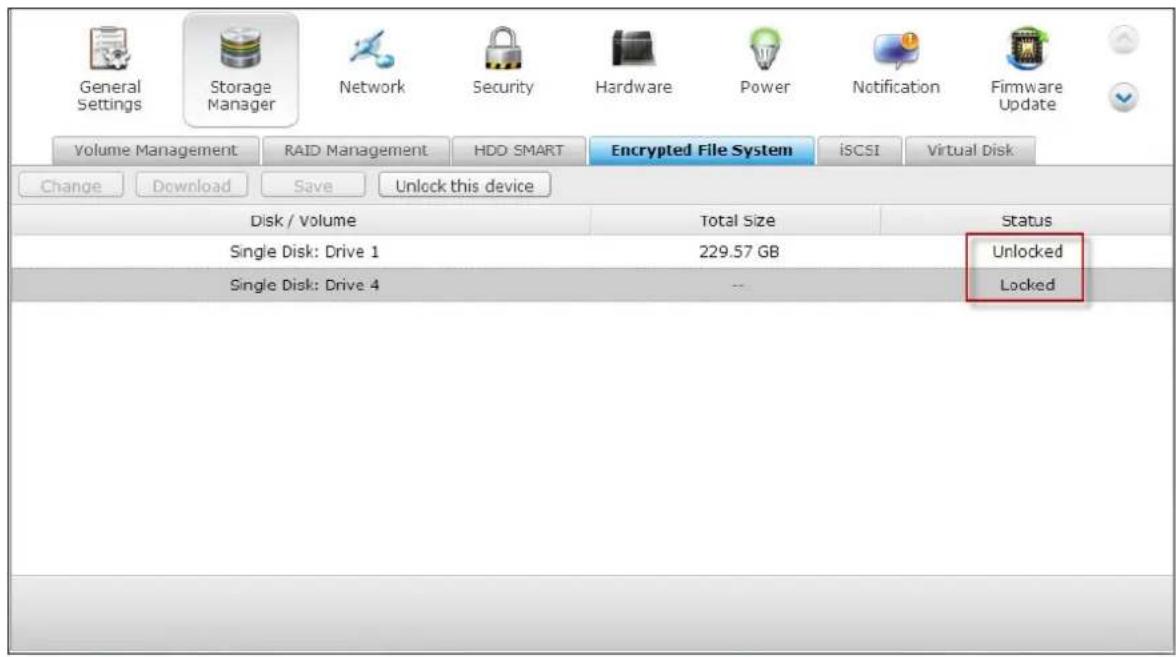 QNAP TS-419P II - Unlock a disk volum e m anually - 1