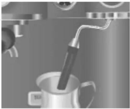 Close-up of a coffee machine with a mug and spout, no visible text or symbols