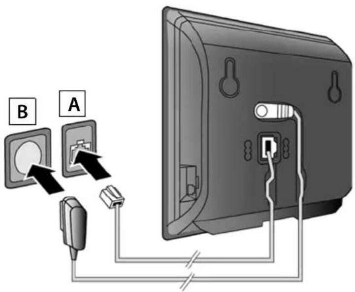 Gigaset Pro N300A IP - Connecting the base to the fixed line network and mains power supply - 1