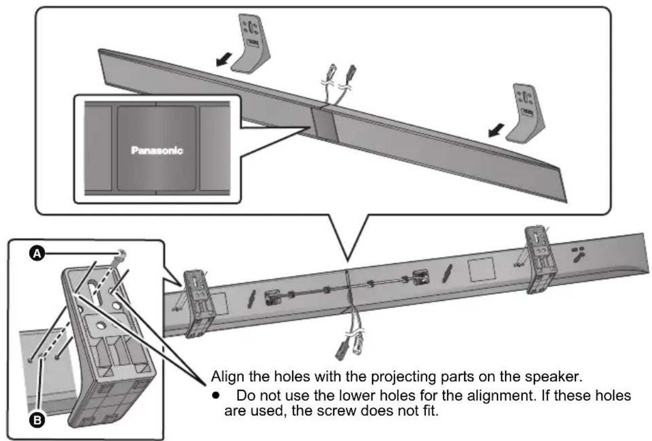 Panasonic A B Align the holes with the projecting parts on the speaker. • Do not use the lower holes for the alignment. If these holes are used, the screw does not fit.