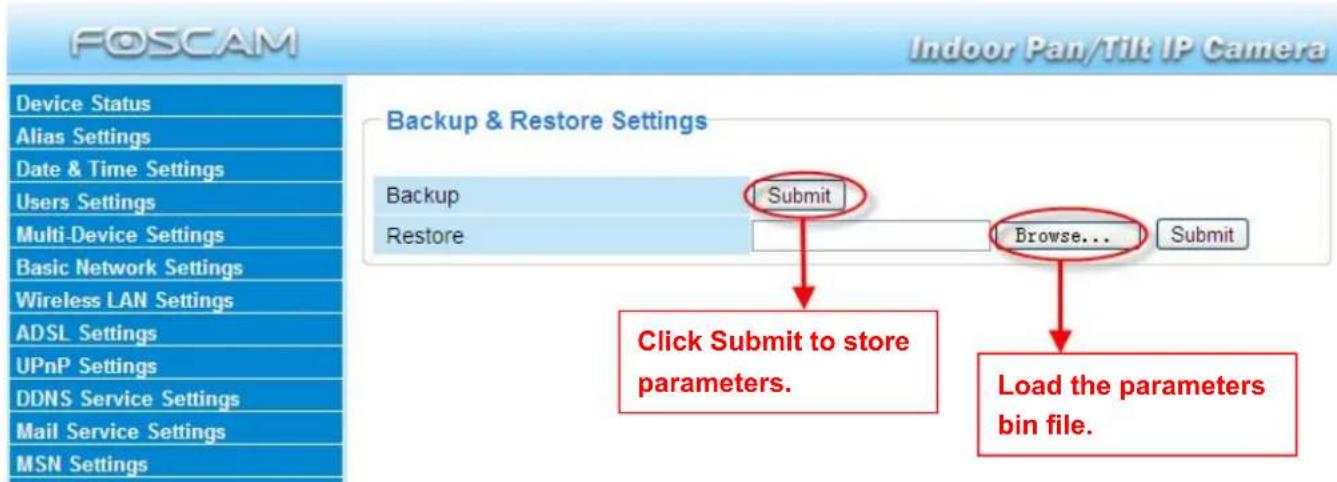 FOSCAM FI8918W - Backup &amp; Restore Settings - 1