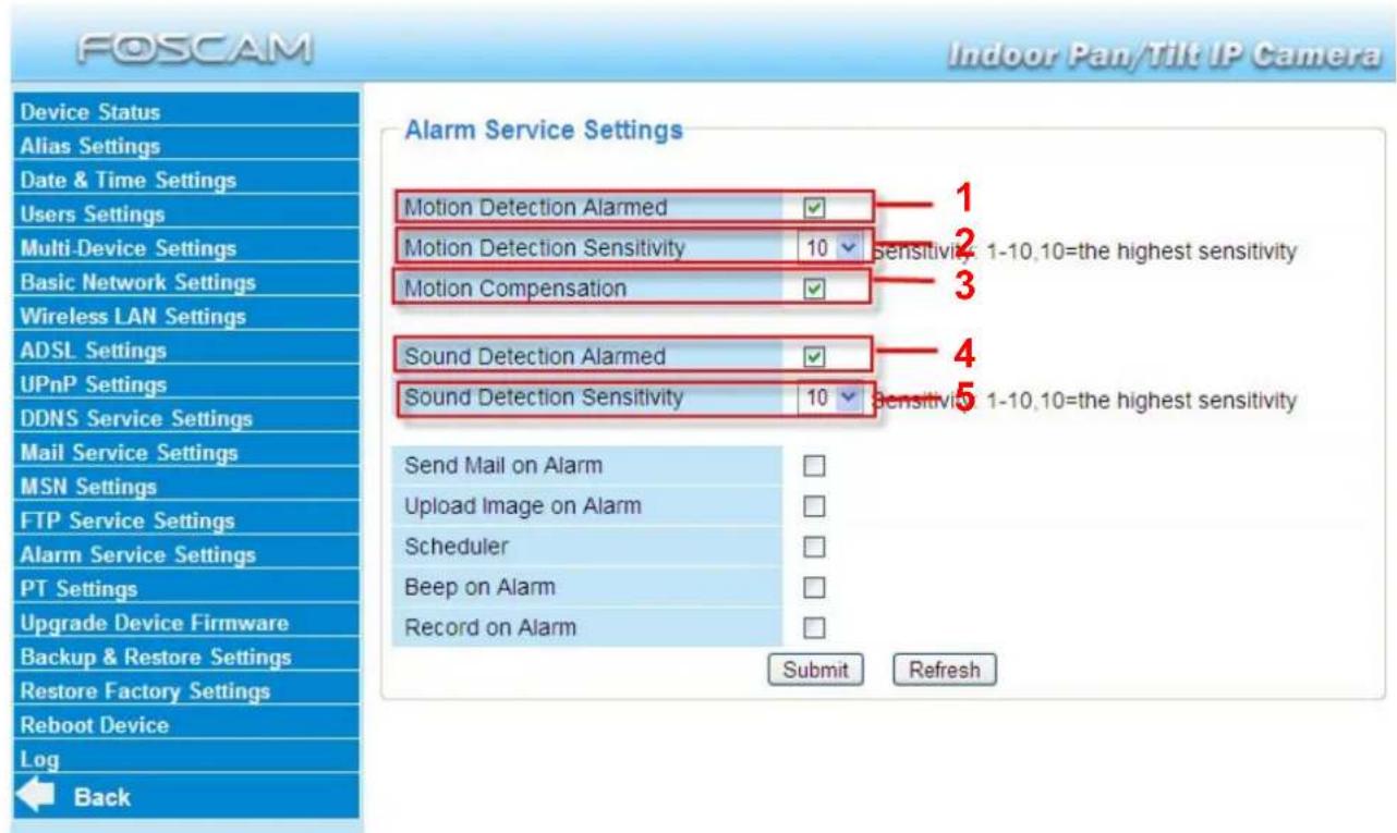 FOSCAM FI8918W - Alarm Service Settings - 1