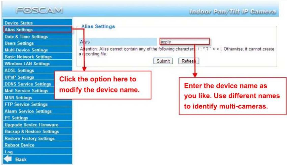 FOSCAM FI8918W - Alias Settings - 1
