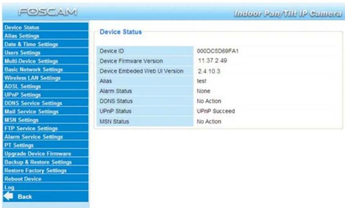 FOSCAM FI8918W - Device Status - 1