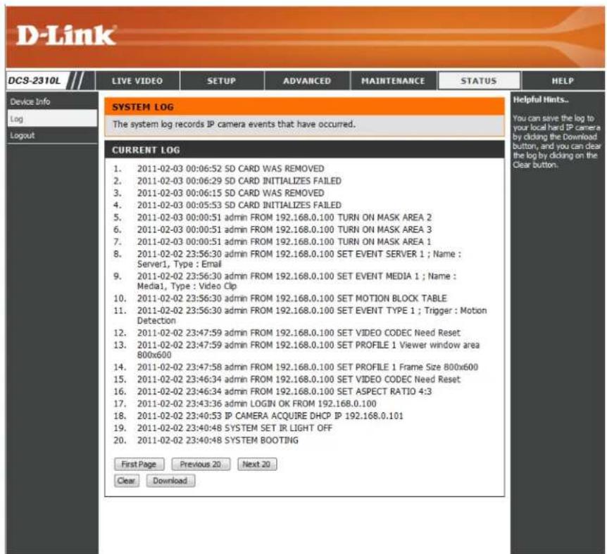 D-LINK DCS-2310L - Logs - 1
