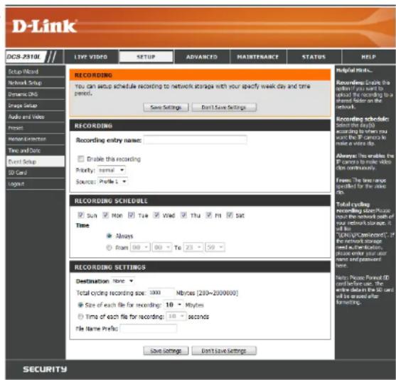D-LINK DCS-2310L - Add Recording - 1