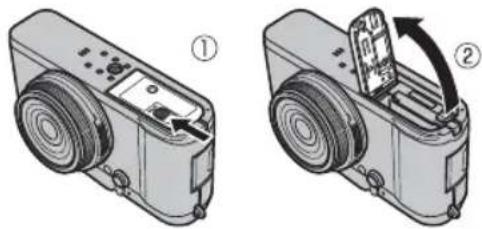 FUJIFILM AR-X100 - Open the battery-chamber cover. - 1