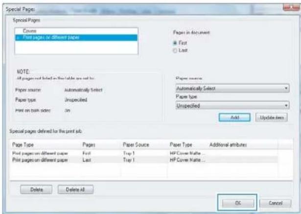 HP LaserJet Pro Color CM1415FNW - Print the first or last page on different paper with Windows - 8