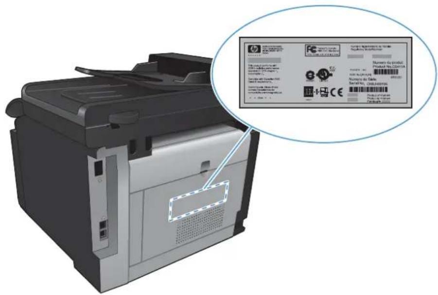 HP LaserJet Pro Color CM1415FNW - Serial number and model number location - 1