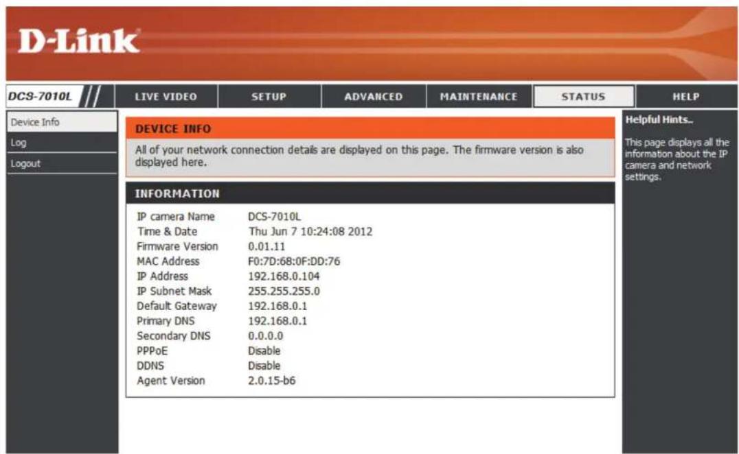 D-LINK DCS-7010L - Status Device Info - 1