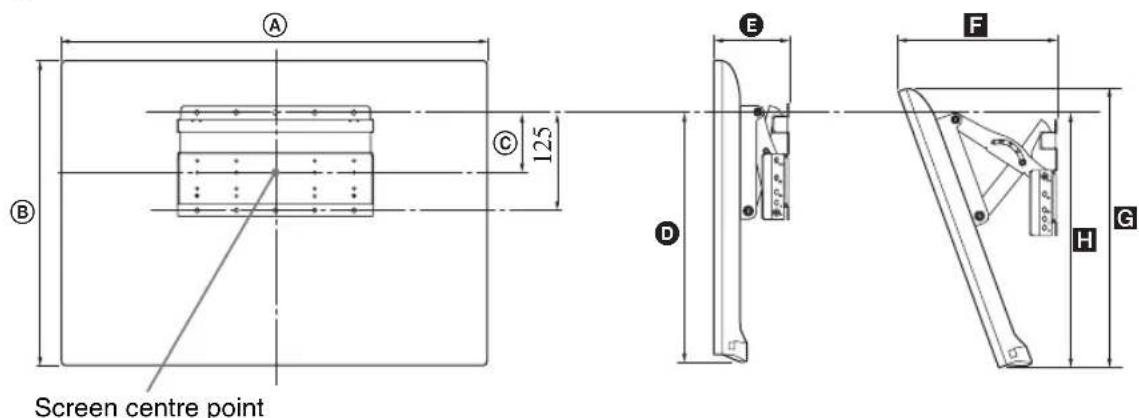 SONY KDL-32CX520 - TV installation dimensions table - 2