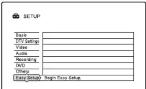 SETUP Basic DTV Settings Video Audio Recording DVD Others Easy Setup> Begin Easy Setup.