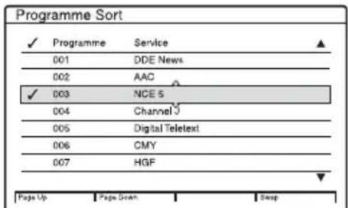 Programme Sort ✓ Programme Service 001 DDE News 002 AAC ✓ 003 NCE 5 004 Channel 005 Digital Teletext 006 CMY 007 HGF Page Up Page Down Swap
