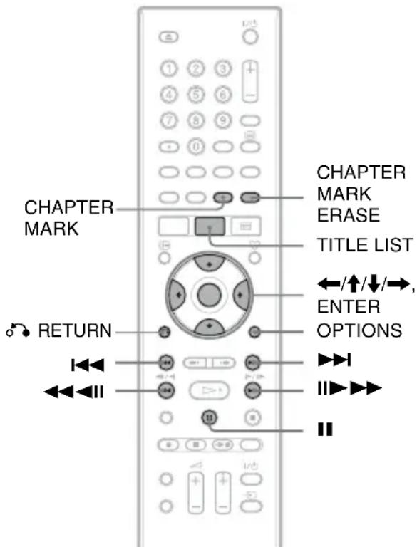 CHAPTER MARK CHAPTER MARK ERASE TITLE LIST ←/↑/↓/→, ENTER OPTIONS RETURN