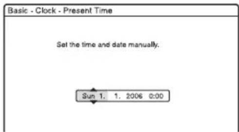 Basic - Clock - Present Time Set the time and date manually. Sun 1. 1. 2006 0:00