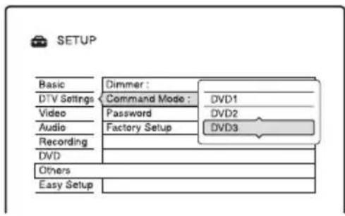 SETUP Basic Dimmer: DTV Settings Command Mode: DVD1 Video Password DVD2 Audio Factory Setup DVD3 Recording DVD Others Easy Setup