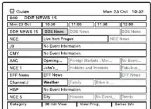 Guide Mon 23 Oct 10:32 040 DDE NEWS 15 Mon 23 Oct 10:30 11:00 11:30 12:00 DDE NEWS 15 DDE News DOE News DOE News NCE Live from Prague NCE News 29 No Event Information CMY No Event Information AAC Opening... Foreign Markets - Mor... No Event... NCE 1 John's... Mobiles and Interests Fabulous... EFF News EFF News Channel J Weather Family Drive in ... HGF No Event Information NCE 5 City Places No Event... Tervix Category 30 min View View Prog. Series Info