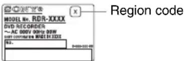 MODEL No. RDR-XXXX DVD RECORDER ~ AC 000V 00Hz 00W SIFT COMPUTER MADE IN CODE No. Region code