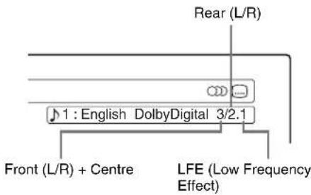 Rear (L/R) 1 : English DolbyDigital 3/2.1 Front (L/R) + Centre LFE (Low Frequency Effect)