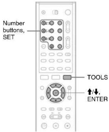 Number buttons, SET 102 3 25 6 78 9 10 TOOLS ↑/↓, ENTER