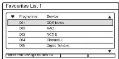 Favourites List 1 Programme Service 001 DDE News 002 AAC 003 NCE 5 004 Channel J 005 Digital Textext