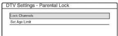 DTV Settings - Parental Lock Lock Channels Set Age Limit