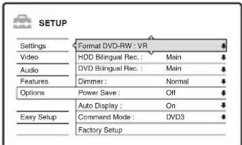 SONY RDR-HX510 - Select "Options," and press ENTER. - 1