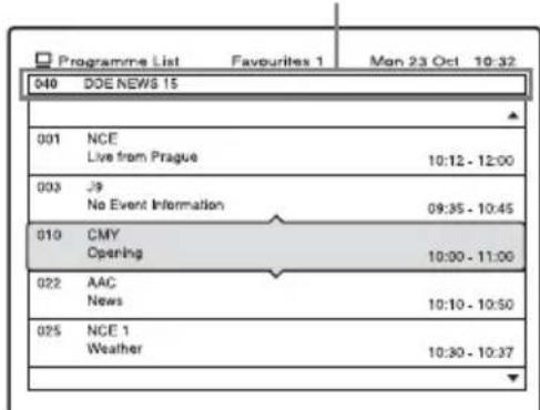Programme List Favourites 1 Mon 23 Oct 10:32 040 DOE NEWS 15 001 NCE Live from Prague 10:12 - 12:00 003 J9 No Event Information 09:35 - 10:45 010 CMY Opening 10:00 - 11:00 022 AAC News 10:10 - 10:50 025 NCE 1 Weather 10:30 - 10:37
