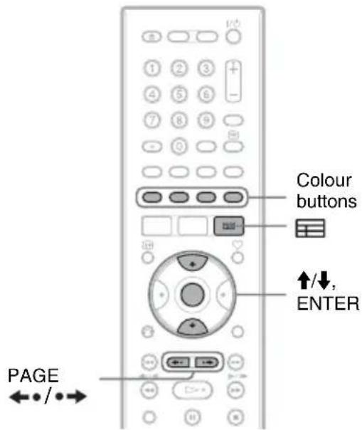 Colour buttons ↑/↓, ENTER PAGE