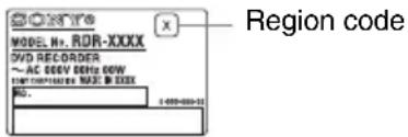 MODEL No. RDR-XXXX DVD RECORDER ~AC 000V DDR5 00W TOMATO: MODE IN XXX NO. Region code