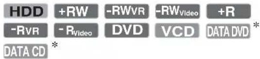 HDD +RW -RWVR -RWVideo +R -RVR -RVideo DVD VCD DATA DVD * DATA CD *