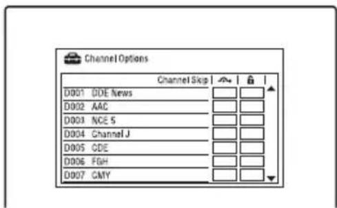 Channel Options Channel Skip | D001 DDE News D002 AAC D003 NCE 5 D004 Channel J D005 CDE D006 FGH D007 CMY