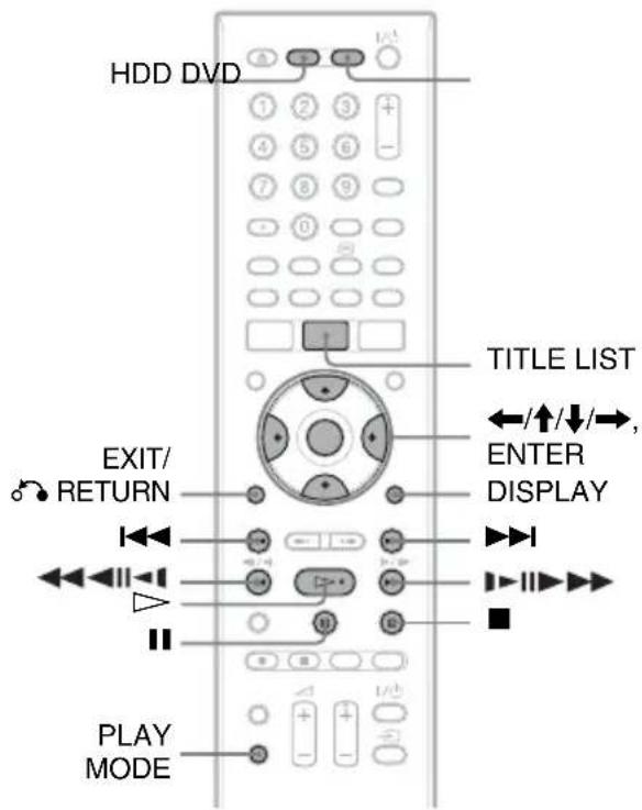 HDD DVD TITLE LIST ←/↑/↓/→, ENTER DISPLAY EXIT/ RETURN PLAY MODE