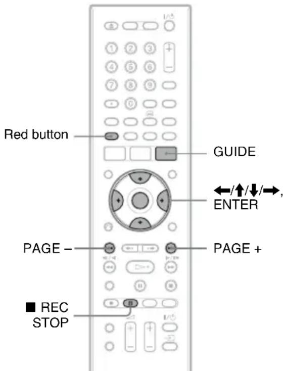 Red button GUIDE ←/↑/↓/→, ENTER PAGE - PAGE + ■ REC STOP