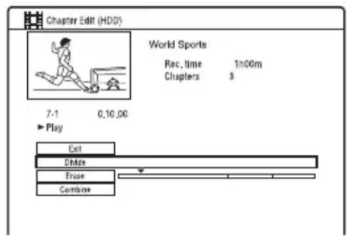 Chapter Edit (HDD) World Sports Rec. time 1n00m Chapters $3 7-1 0,10,00 ► Play Ext DMte Frase Combine