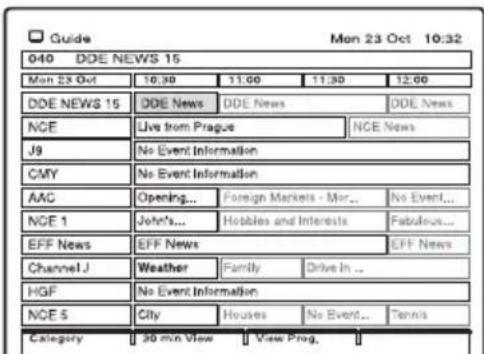 Guide Mon 23 Oct 10:32 040 DDE NEWS 15 Mon 23 Oct 10:30 11:00 11:30 12:00 DDE NEWS 15 DDE News DDE News NCE Live from Prague NCE News J9 No Event Information CMY No Event Information AAC Opening... Foreign Markets - Mor... No Event... NCE 1 John's... Hobbies and Interests Fabulous... EFF News EFF News Channel J Weather Family Drive In ... HGF No Event Information NCE 5 City Houses No Event... Tennis Category 30 min View View Prog.
