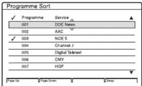 Programme Sort ✓ Programme Service 001 DDE News 002 AAC ✓ 003 NCE 5 004 Channel J 005 Digital Teletext 006 CMY 007 HGF Page Up Page Down Swap