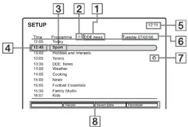 SETUP Time Programme DDE news Tuesday 07/02/06 12:05 Today 12:45 Sport 13:00 Hobbies and Interests 13:05 Tennis 13:30 DDE News 14:00 Weather 14:05 Cooking 15:00 News 15:05 Football Essentials 15:30 Family Studio 16:07 Kids Records Select Date Reminder