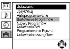 Ustawiania Język/Kraj Autoprogramowanie Sortowanie Programów Nazwy Programów Ustawienia A/V Programowanie Ręczne Ustawienia szczegółów