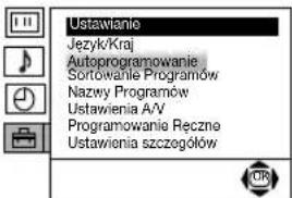 Ustawianie Język/Kraj Autoprogramowanie Sortowanie Programów Nazwy Programów Ustawienia A/V Programowania Ręczne Ustawienia szczegółów