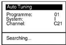 Auto Tuning Programme: 01 System: I Channel: C21 Searching...