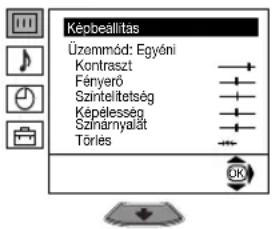 Képbeallítás Üzemmód: Egyéni Kontraszt Fényerő Szinteltetség Képélesség Színárnyalát Törlés